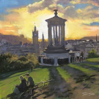 Sunset on Calton Hill, Edinburgh by James Somerville Lindsay