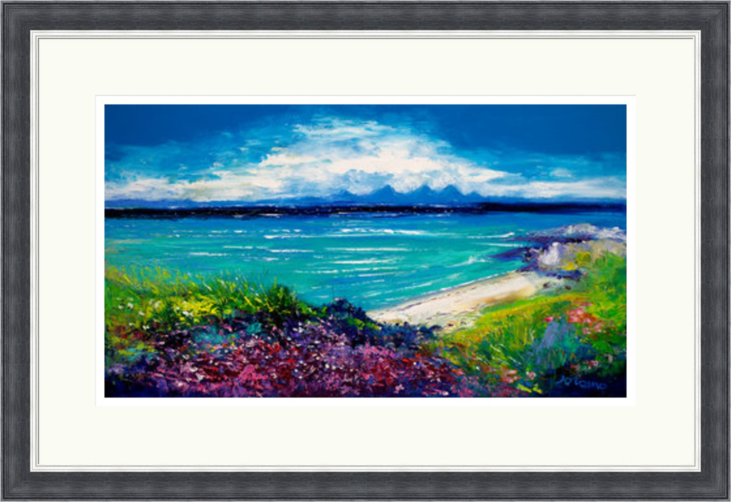 The Paps of Jura from Isle of Gigha by Jolomo - Scottish landscape artwork framed wall art print