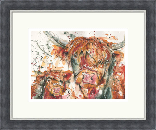 Ginger & Biscuit Highland Cow & Calf Art Print by Tori Ratcliffe