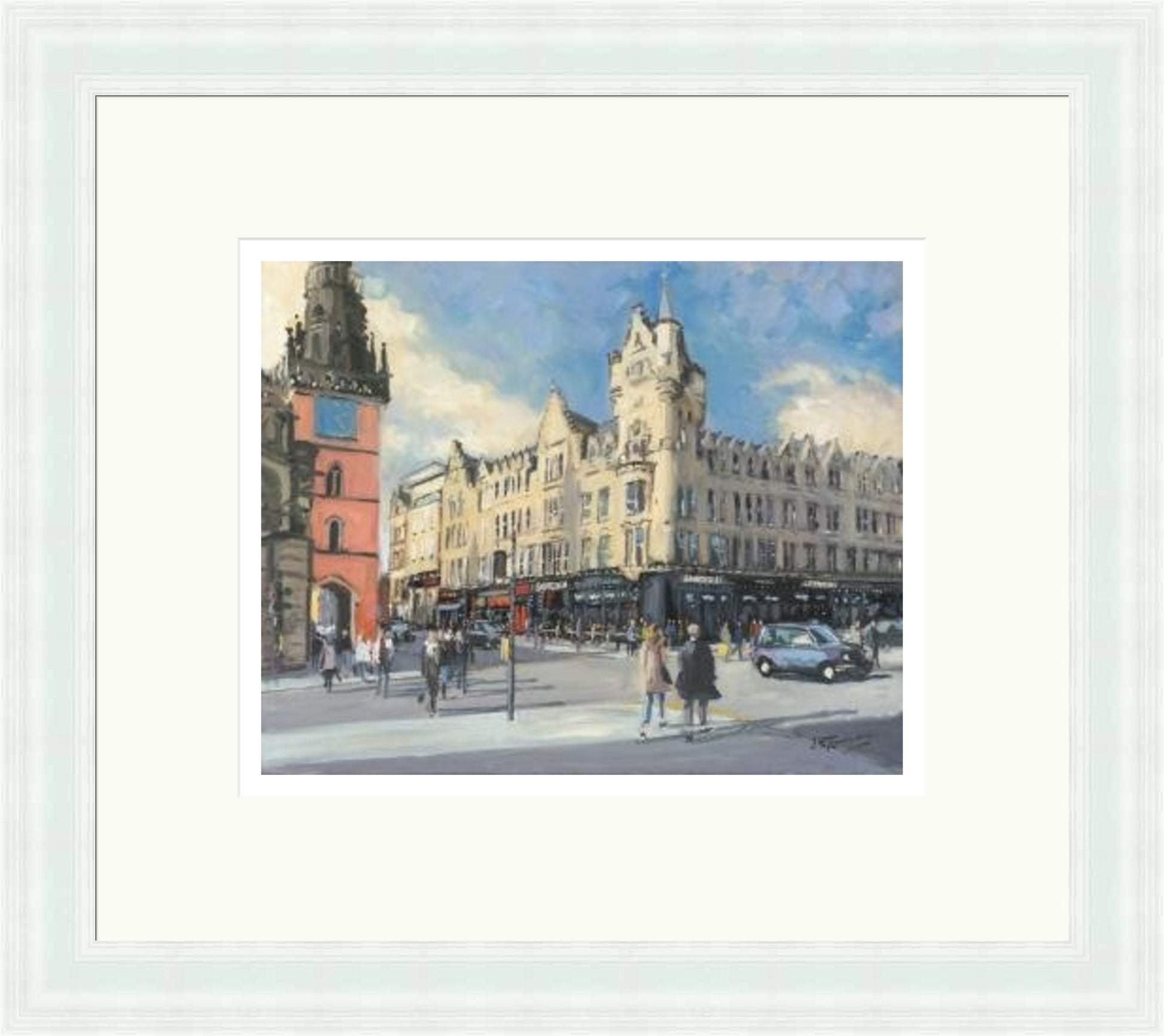 Sunny Afternoon Argyll Street, Glasgow by James Somerville Lindsay framed wall art print depicting a city scene centred on Argyll Street in Glasgow on a bright summer day