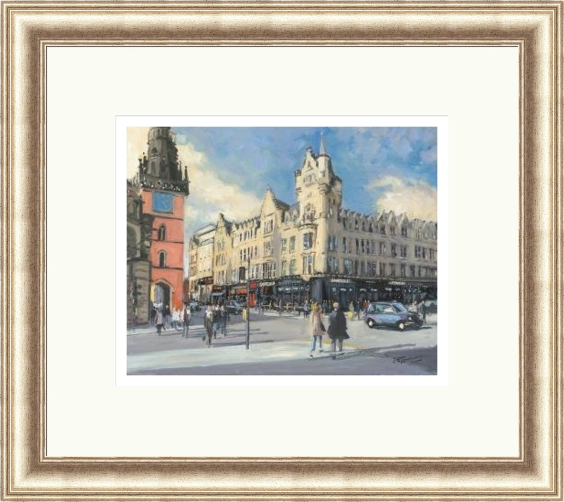 Sunny Afternoon Argyll Street, Glasgow by James Somerville Lindsay framed wall art print depicting a city scene centred on Argyll Street in Glasgow on a bright summer day
