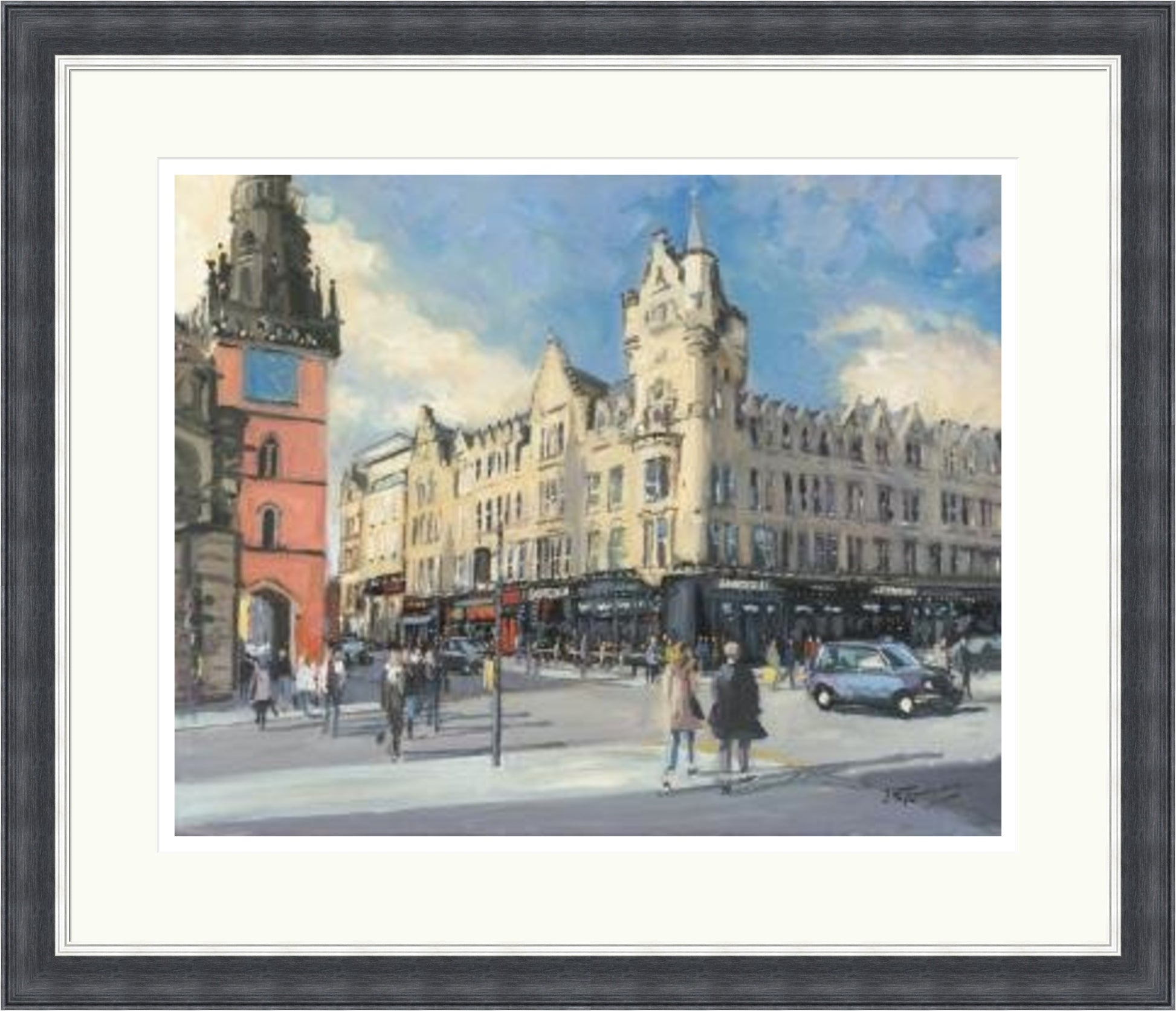 Sunny Afternoon Argyll Street, Glasgow by James Somerville Lindsay framed wall art print depicting a city scene centred on Argyll Street in Glasgow on a bright summer day