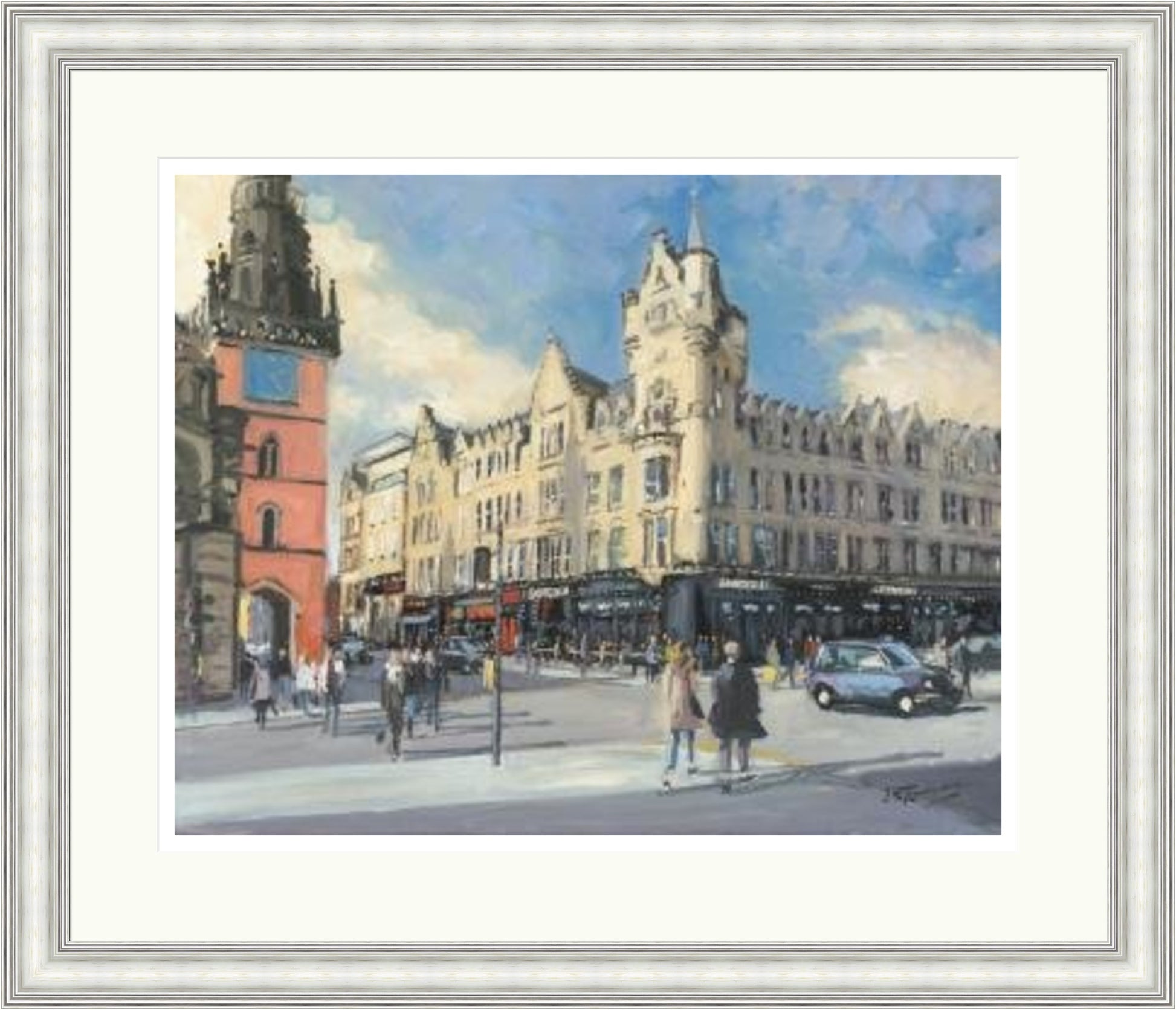 Sunny Afternoon Argyll Street, Glasgow by James Somerville Lindsay framed wall art print depicting a city scene centred on Argyll Street in Glasgow on a bright summer day