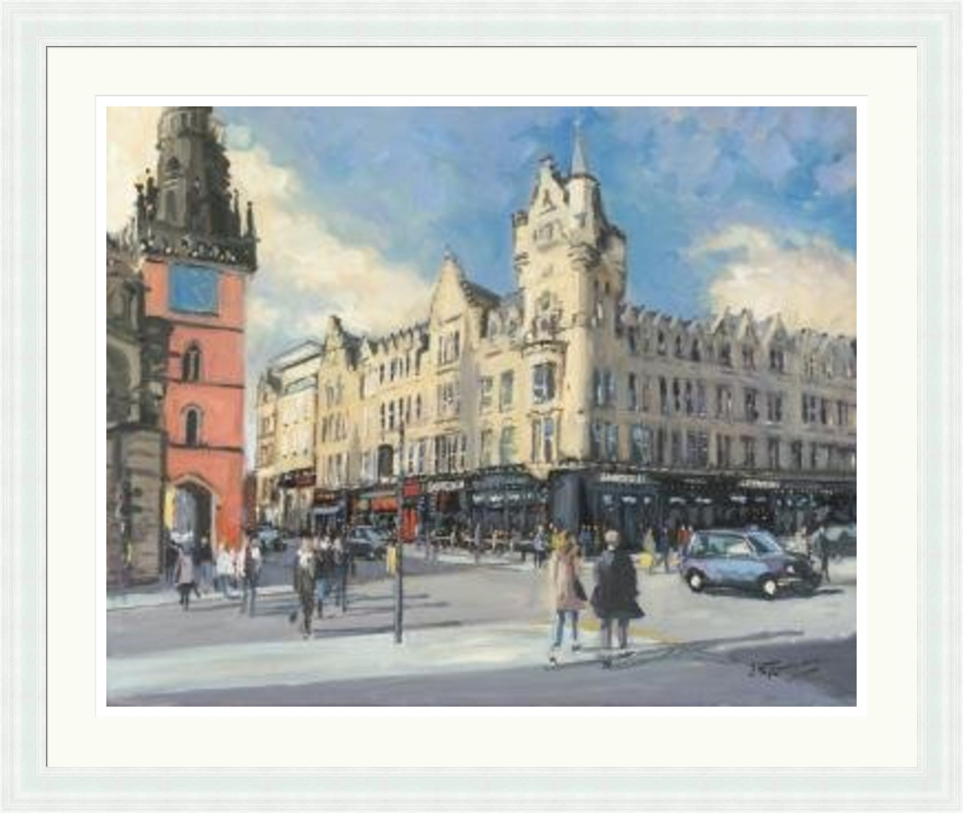 Sunny Afternoon Argyll Street, Glasgow by James Somerville Lindsay framed wall art print depicting a city scene centred on Argyll Street in Glasgow on a bright summer day