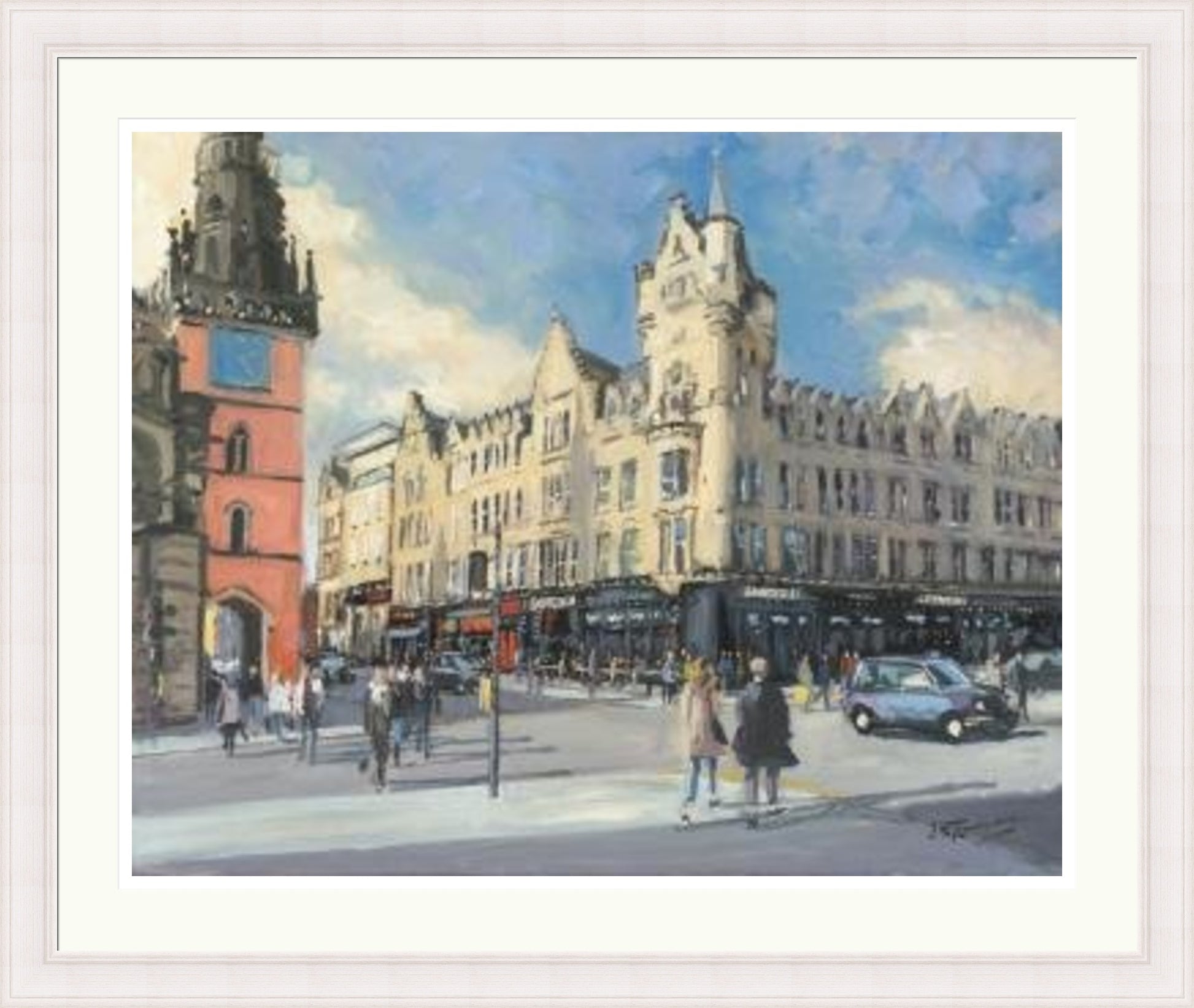 Sunny Afternoon Argyll Street, Glasgow by James Somerville Lindsay framed wall art print depicting a city scene centred on Argyll Street in Glasgow on a bright summer day