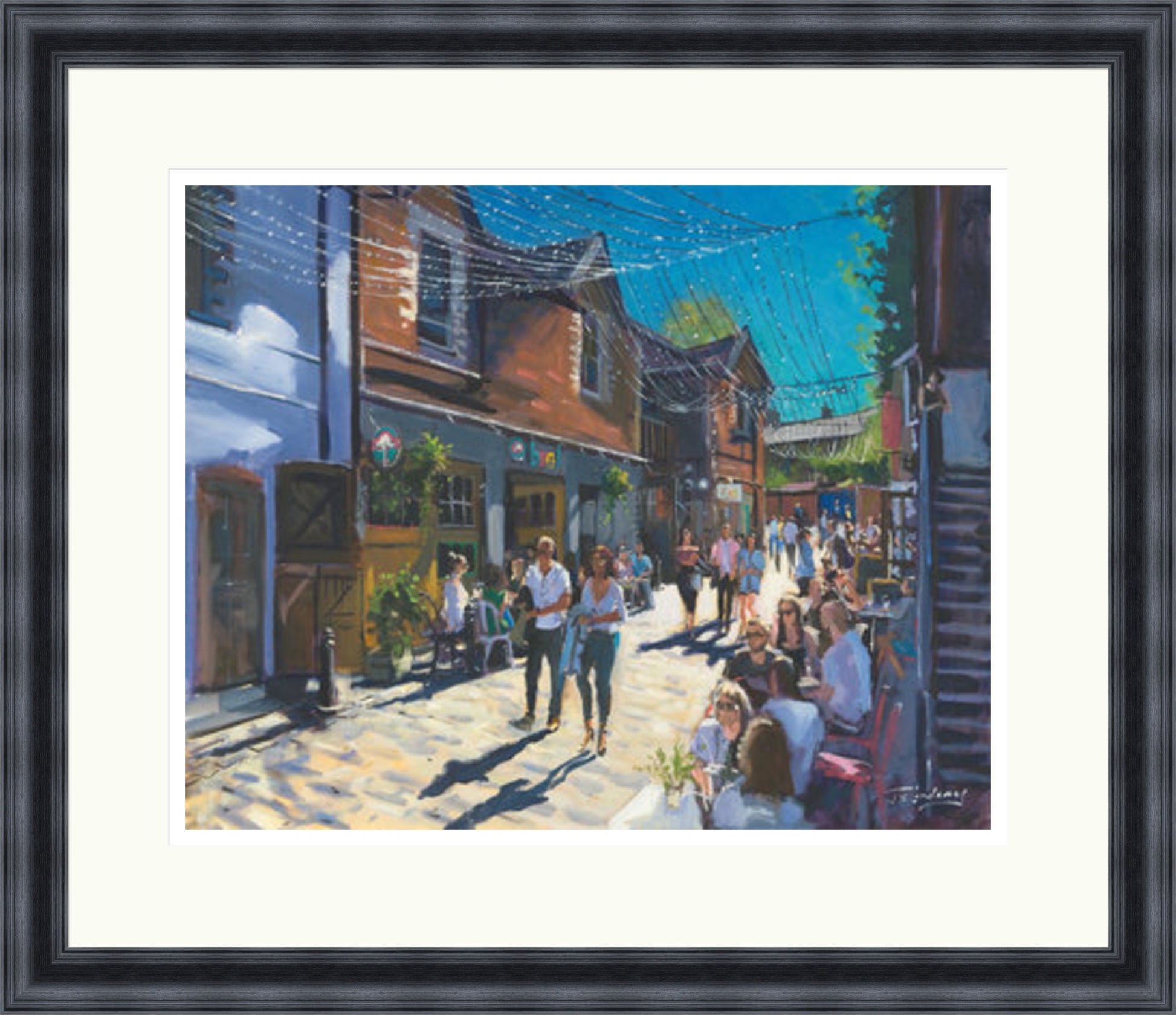 Summer on Ashton Lane, Glasgow by James Somerville Lindsay framed wall art print depicting a city scene centred on Ashton Lane in Glasgow on a bright summer day