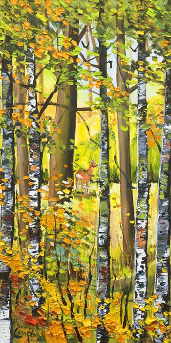 Spring Step by Daniel Campbell framed wall art print showing a fresh spring woodland scene with bright green foliage