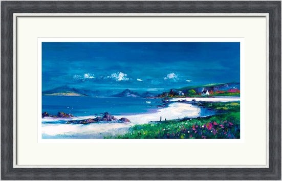 Hot Summer Elgol, Skye by Jean Feeney framed wall art print showing a scenic Scottish coastal landscape shaped by sea, sky and open space