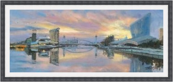 Morning on Salford Quays, Manchester by James Somerville Lindsay