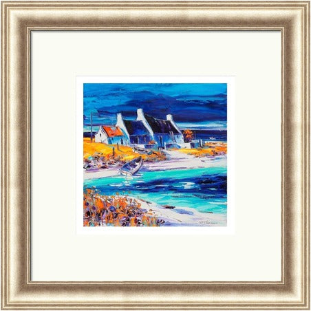 Sunlit Cottages, Tiree (Signed Limited Edition) by Jean Feeney